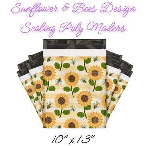 Sunflower & Bees Design Sealing Poly Mailers ~ Qty 20 ~ Size 10x13
